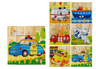 Wooden Cube Puzzle service cars - 6 Puzzles in 1