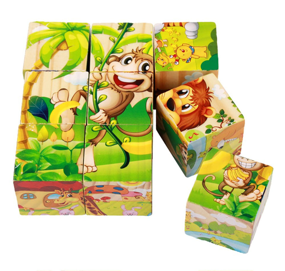 Wooden Cube Puzzle Animals - 6 Puzzles in 1