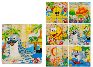 Wooden Cube Puzzle Sea Animals - 6 Puzzles in 1