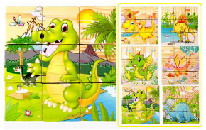 Wooden Cube Puzzle wild animals - 6 Puzzles in 1