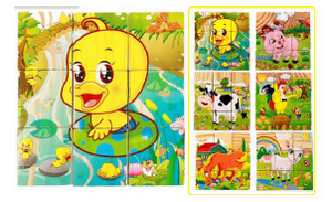 Wooden Cube Puzzle Animals baby - 6 Puzzles in 1